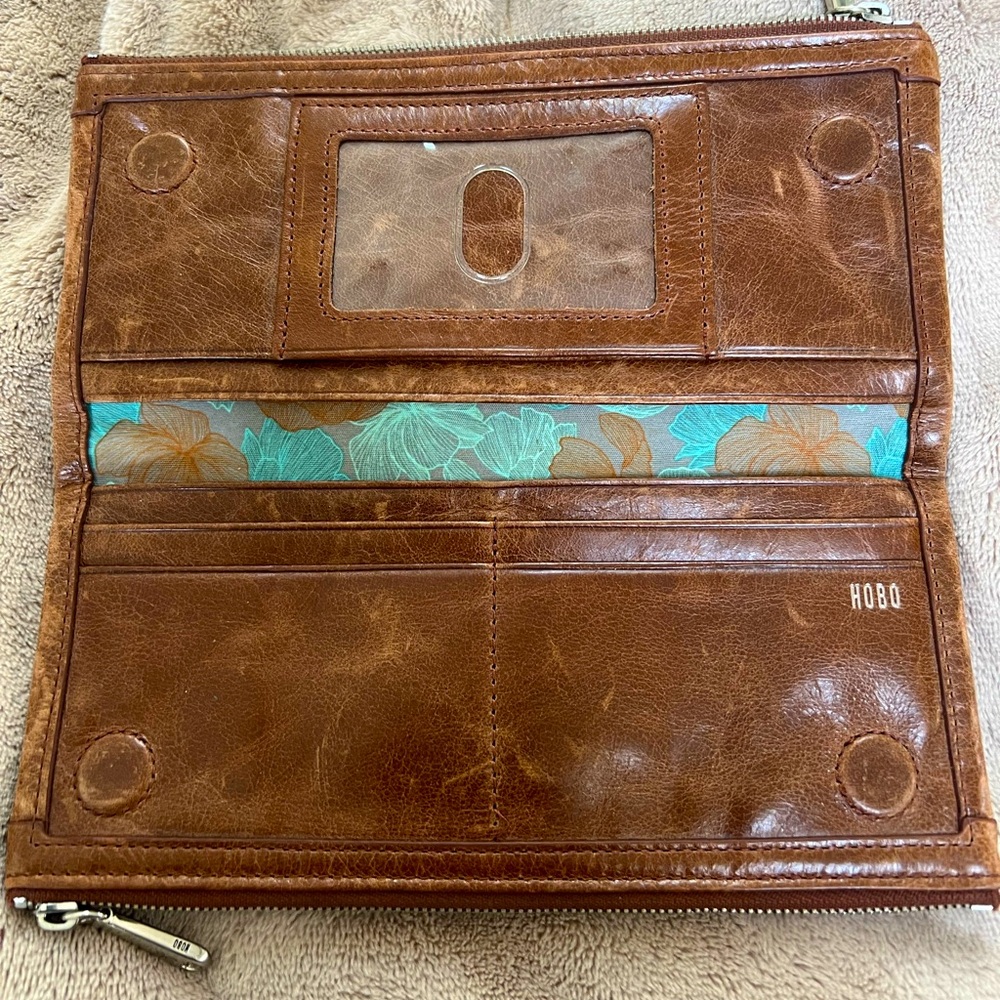 HOBO Distressed Leather Clutch bag/Wallet with Teal fabric liner